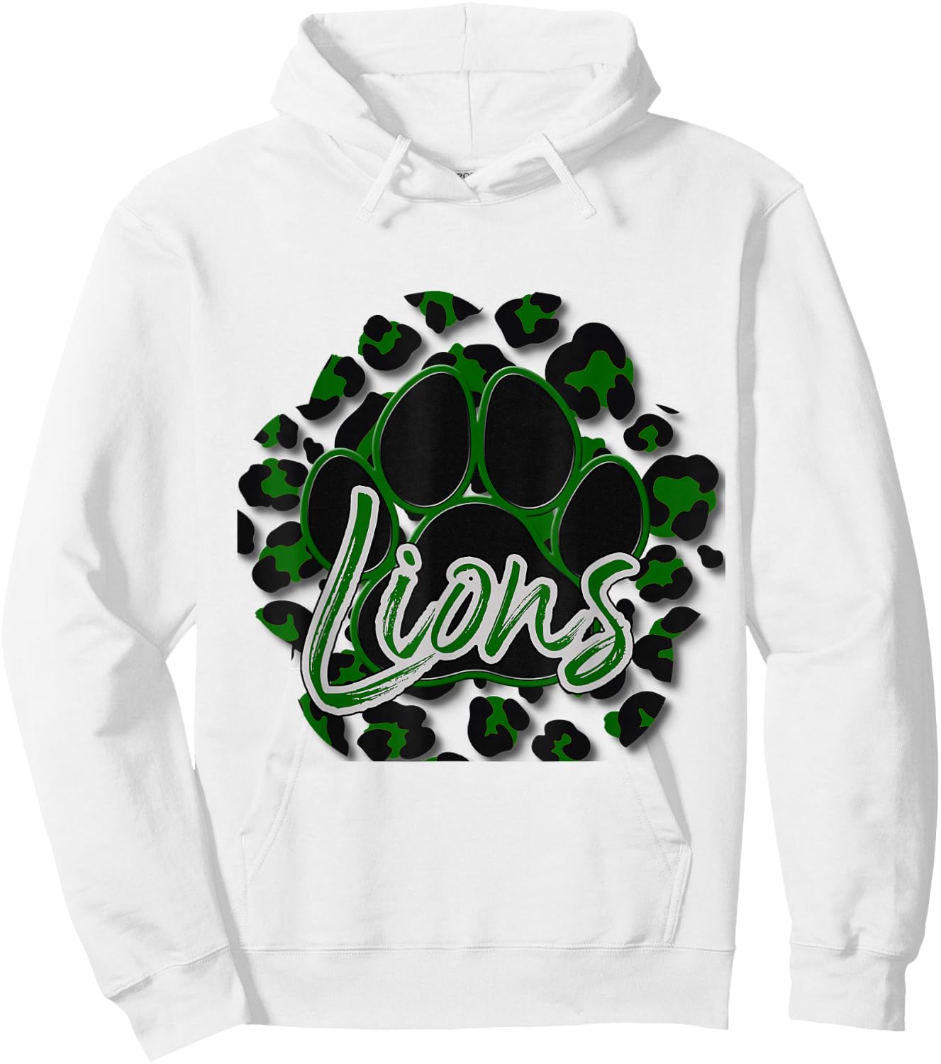 Lions Green Black Cheetah School Sports Fan Team Spirit Hoodie - Hoodie | White