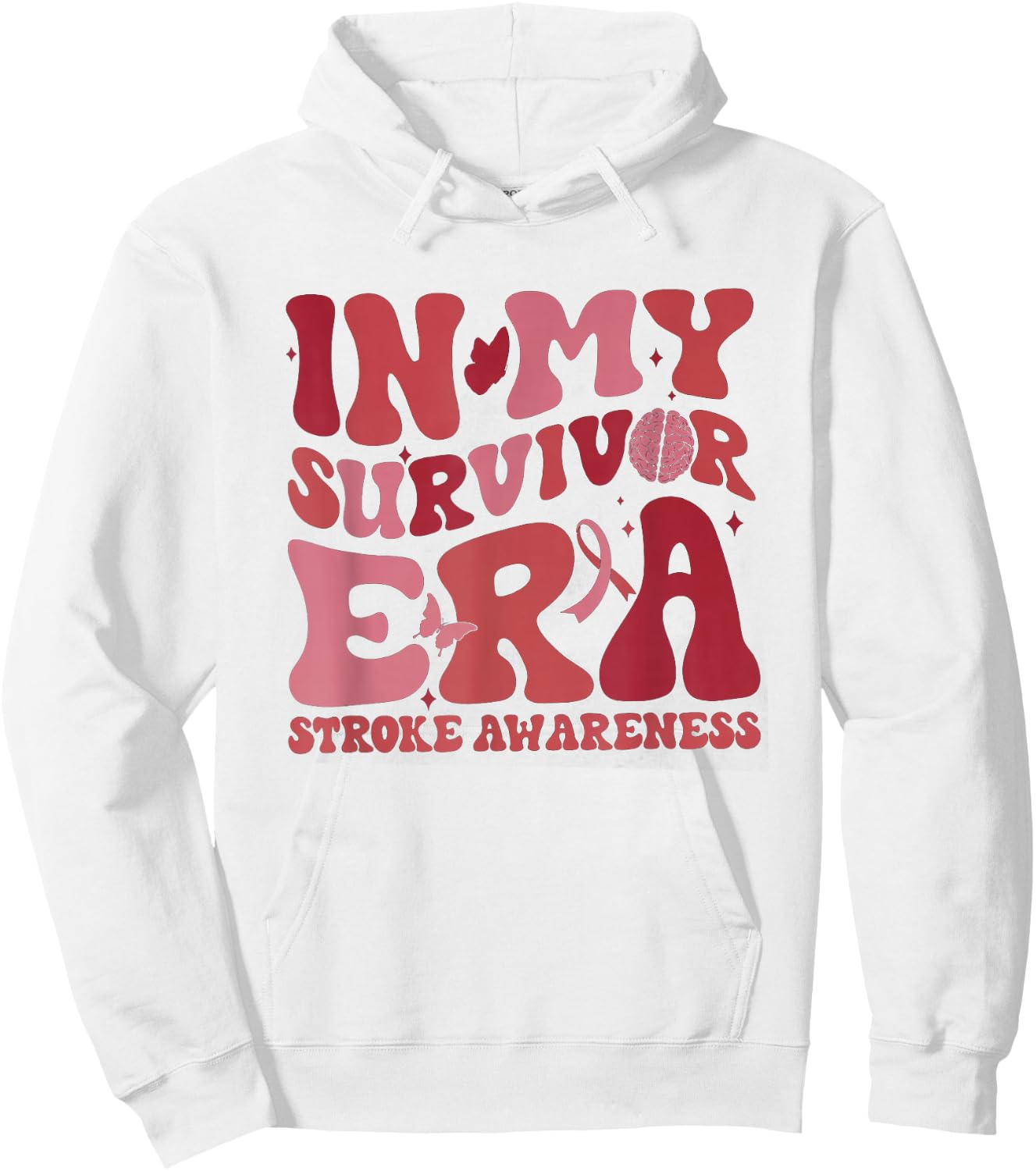 Retro Groovy in My Survivor Era Red Ribbon Stroke Awareness Hoodie - Hoodie | White