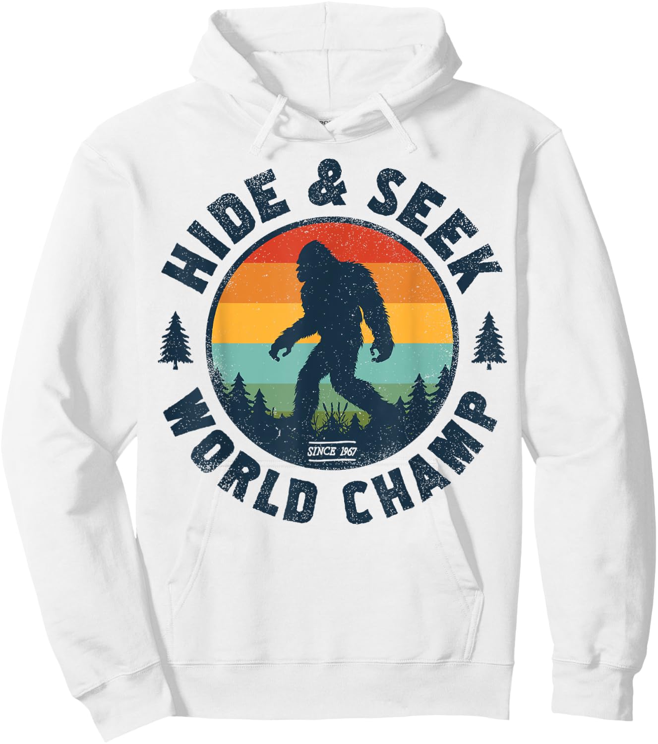 Bigfoot Hide And Seek World Champion Sasquatch Retro Vintage Hoodie - Hoodie | White