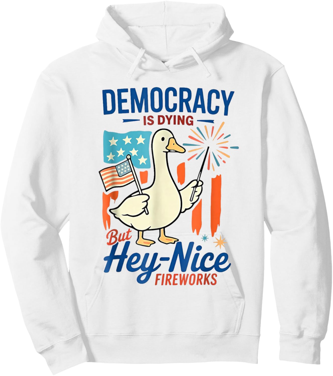 Democracy Is Dying But Hey Nice Fireworks Goose 4th Of July Hoodie - Hoodie | White