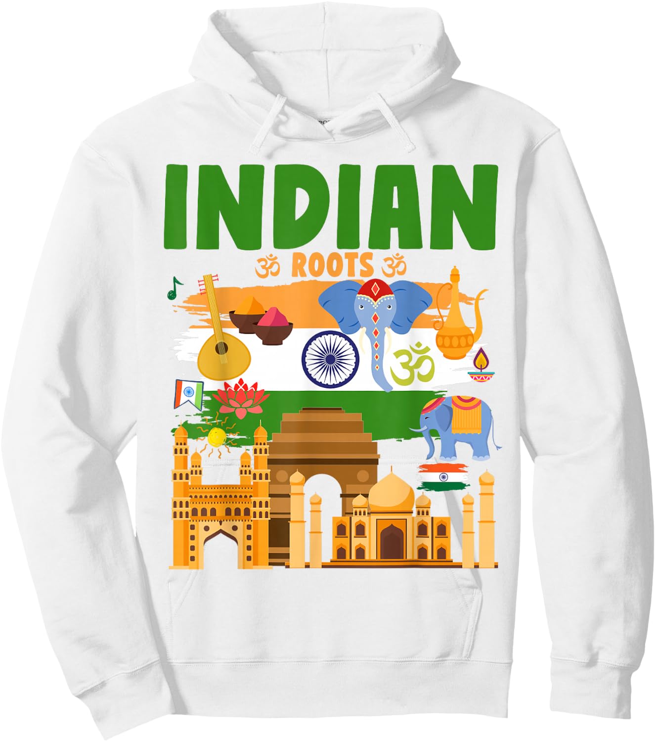 India Flag Outfit Idea For Kids With Elephant & Indian Roots Hoodie - Hoodie | White