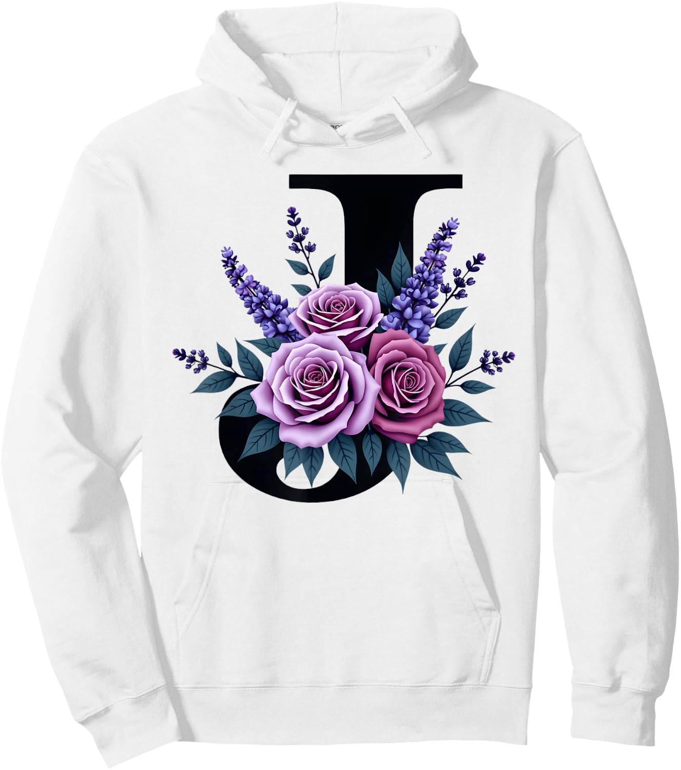 monogram initial name letter J purple roses lavender flowers Hoodie - Hoodie | White