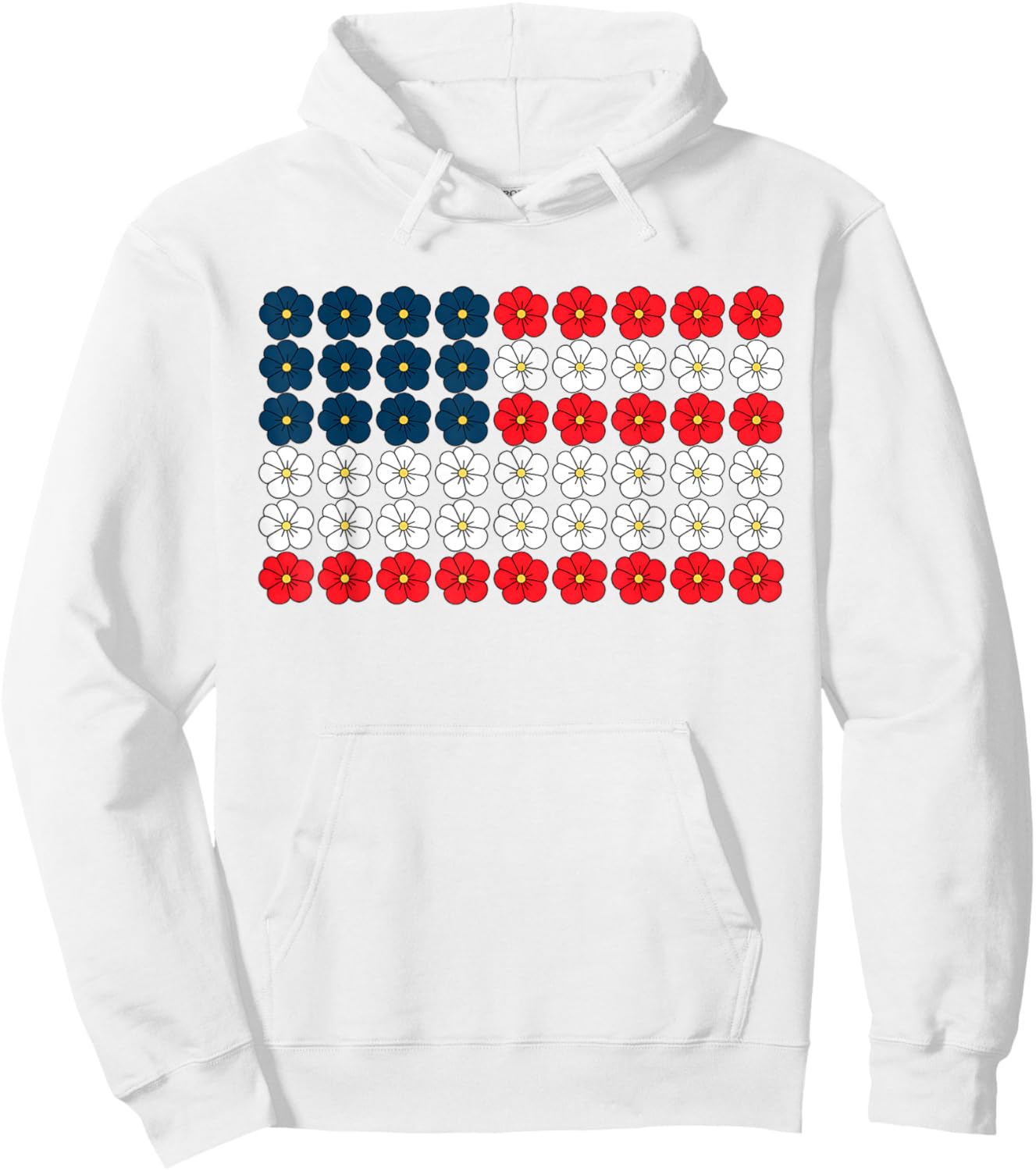 Floral Daisy American Flag USA 4th of July Patriotic Women Hoodie - Hoodie | White