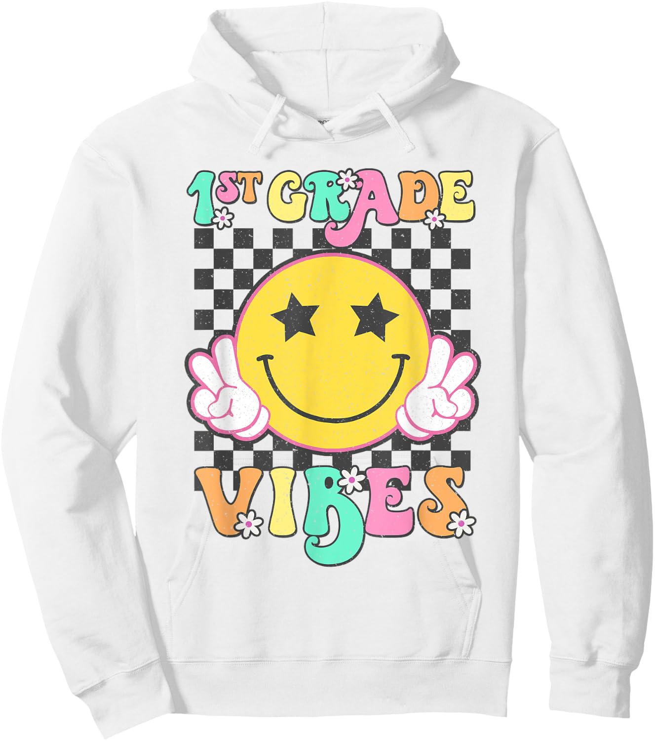 Girls 1st Grade Vibes Smile Face Back to School First Grade Hoodie - Hoodie | White