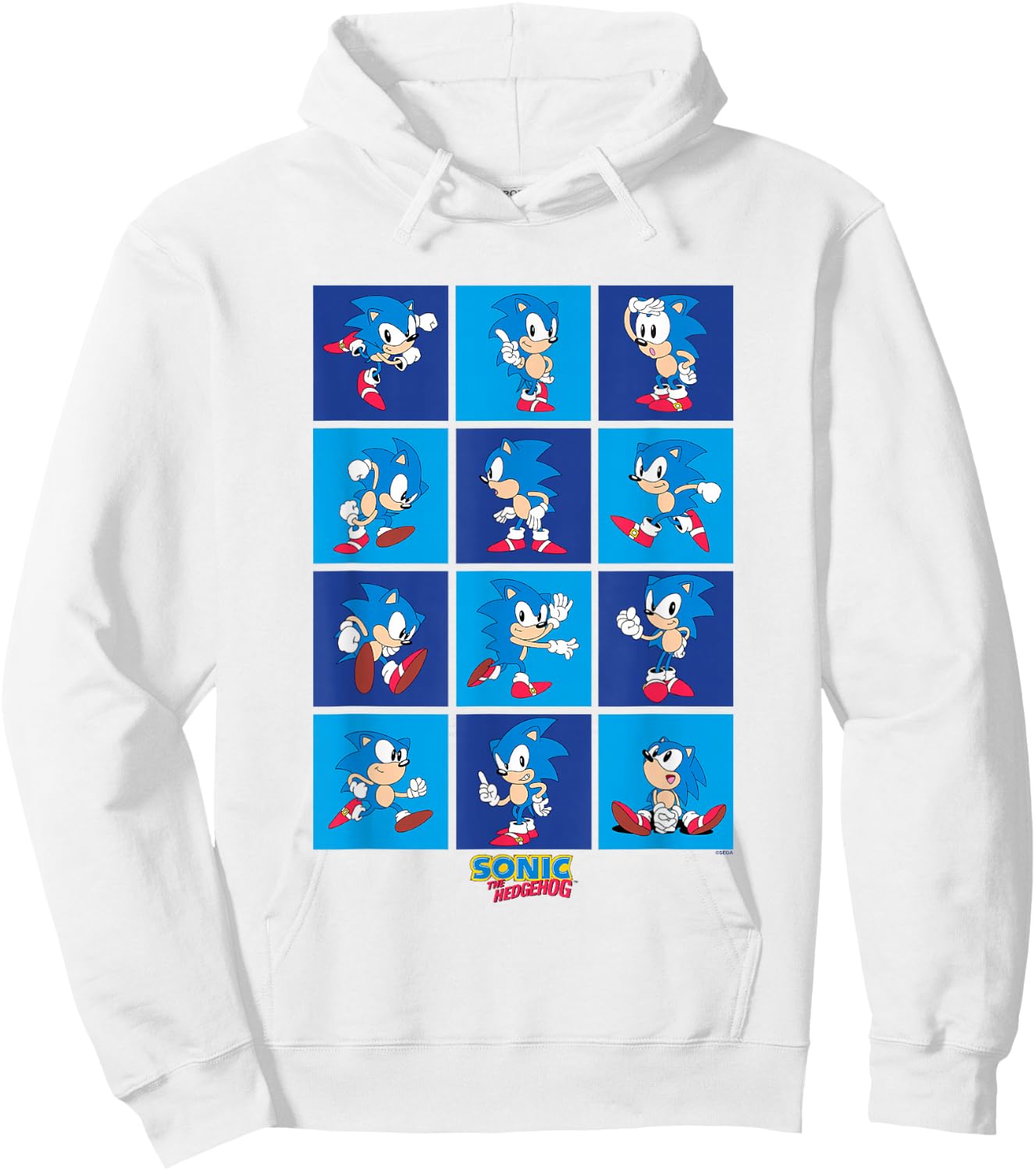 Sonic The Hedgehog Many Poses Of Sonic Retro Panels Hoodie - Hoodie | White