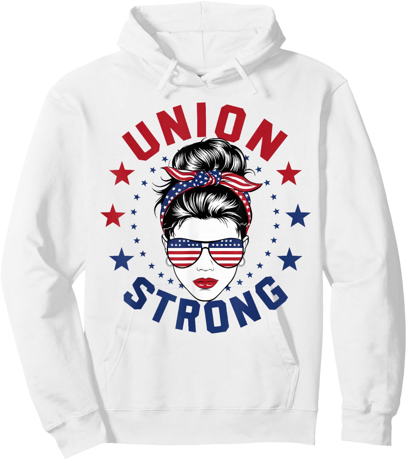 Union Strong Labor Day Messy Bun USA Flag Hoodie - Hoodie | White