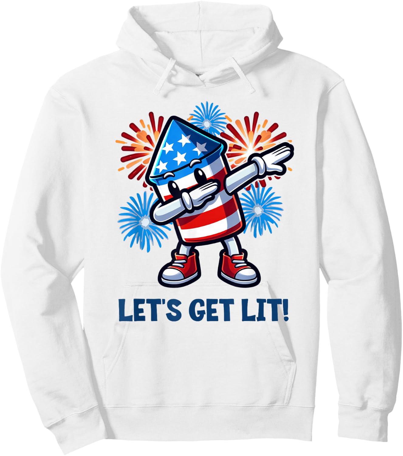 4th of July Let's Get Lit Dabbing Rocket Fireworks Patriotic Hoodie - Hoodie | White
