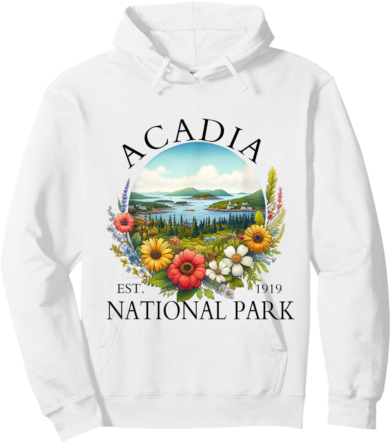 Retro Floral Acadia National Park Hiking Camping Outdoor Hoodie - Hoodie | White