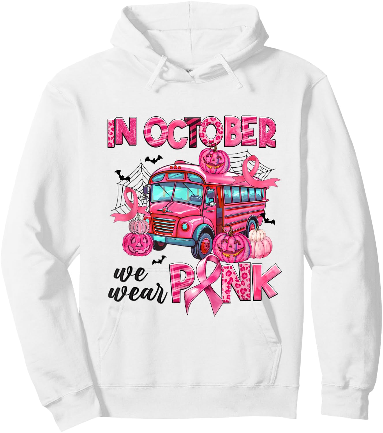 In October We Wear Pink Bus Driver Leopard Breast Cancer Hoodie - Hoodie | White