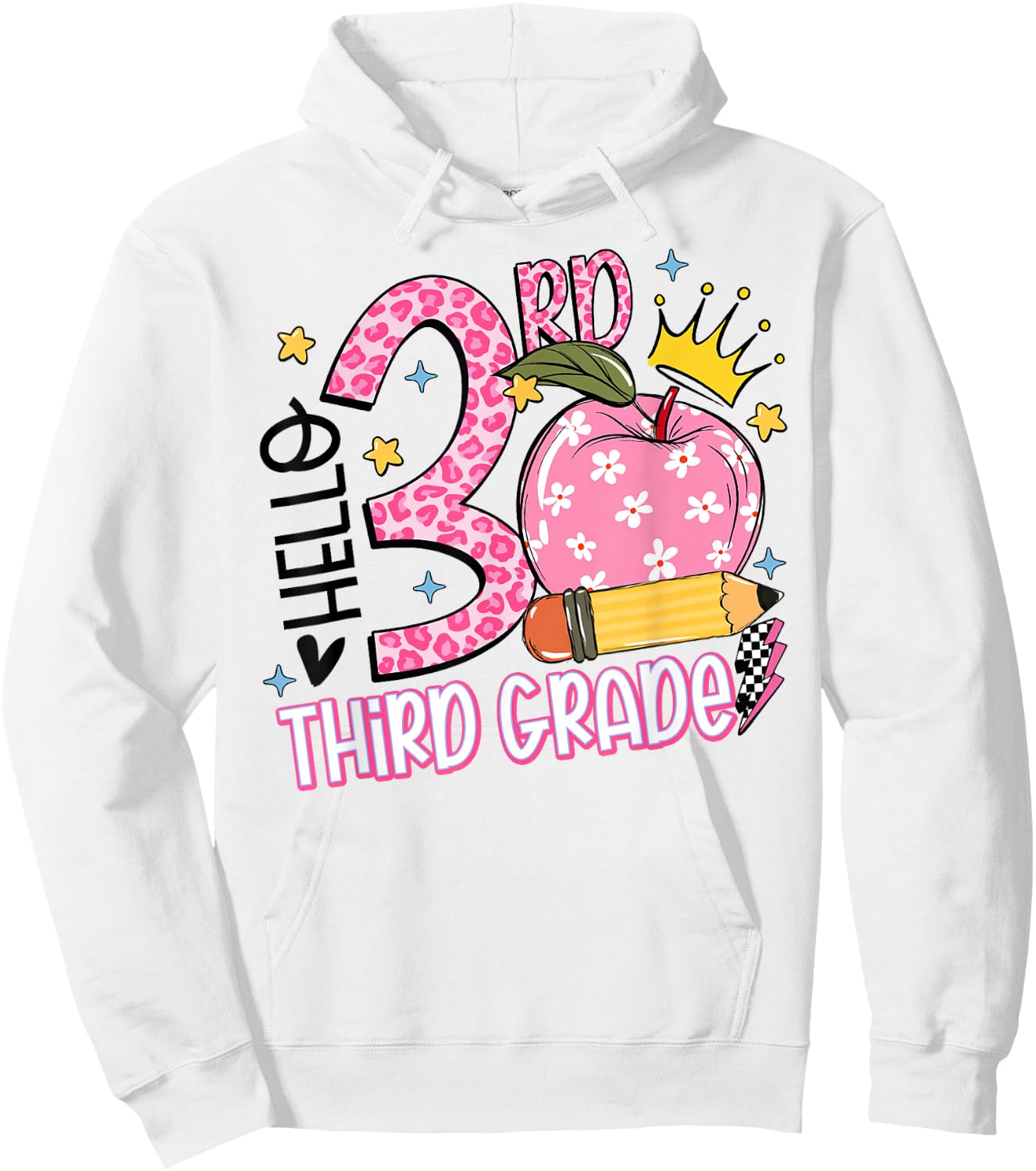 Hello 3rd Third Grade Back To School Pink Leopard Teacher Men Women Girls Kids Hoodie - Hoodie | White
