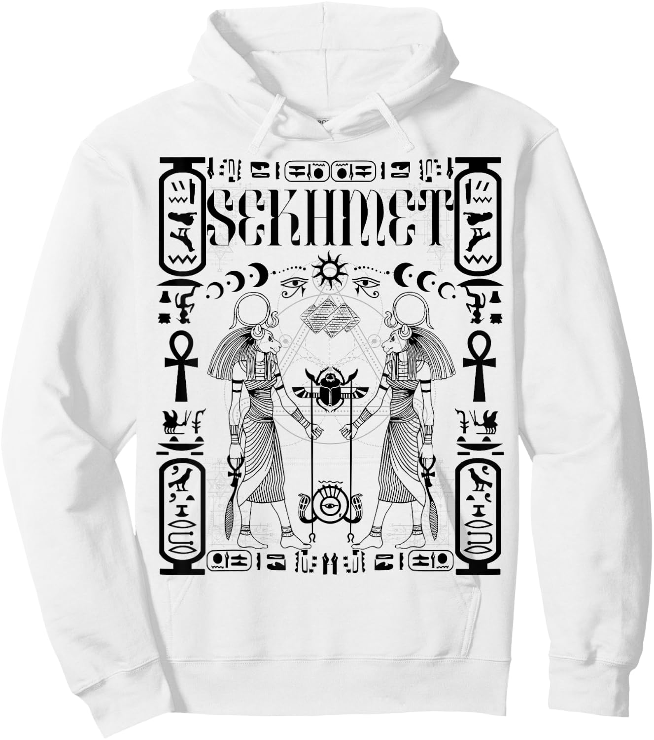 Sacred Geometry Science Egyptian Goddess Sekhmet Ankh Hoodie - Hoodie | White