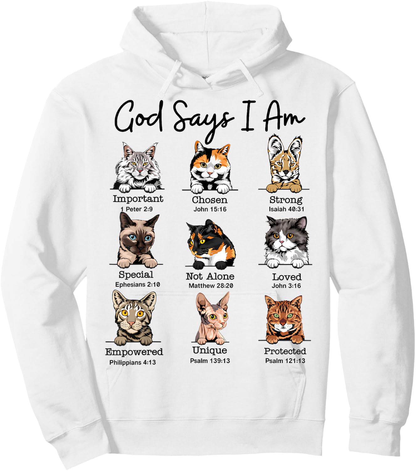 God Says I Am Cat Funny Cats Lover Bible Verse Christian Women Kids Hoodie - Hoodie | White