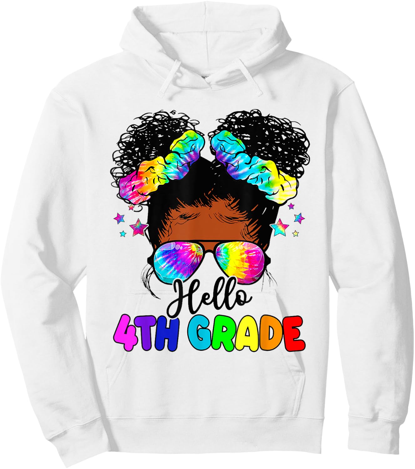 Hello 4th Grade Black Messy Bun Girls Kids Back To School Hoodie - Hoodie | White