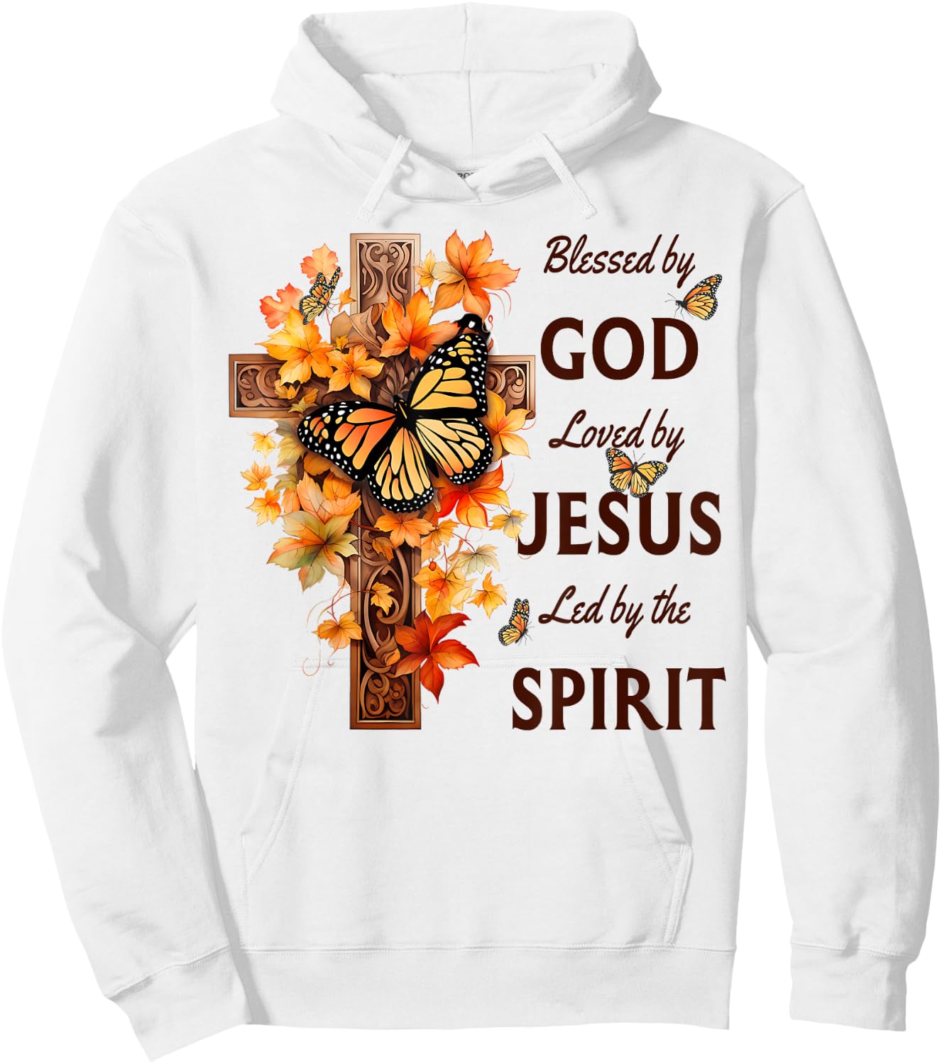 Blessed by God Loved by Jesus Fall Harvest Cross Hoodie - Hoodie | White
