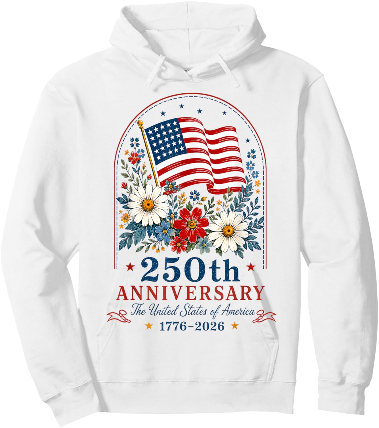 USA 250th Anniversary Floral American Flag 4th of July Hoodie - Hoodie | White