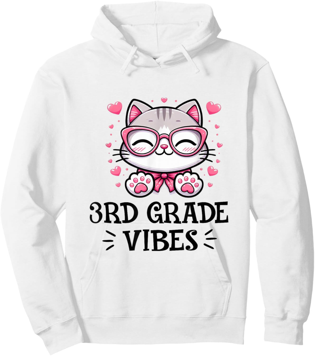 Third 3rd Grade Vibes Back to School Cute Cat Cute For Girls Hoodie - Hoodie | White
