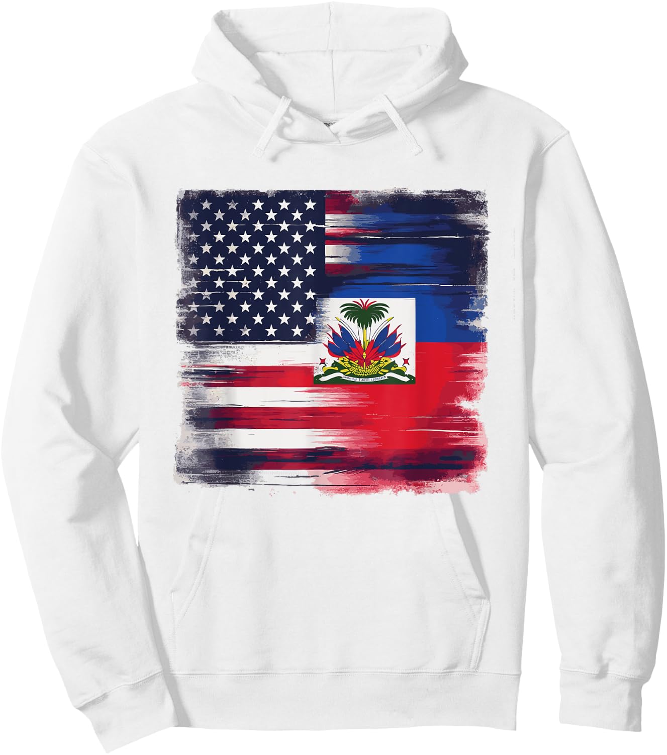Vintage Half American Half Haitian Flag Family Heritage Hoodie - Hoodie | White