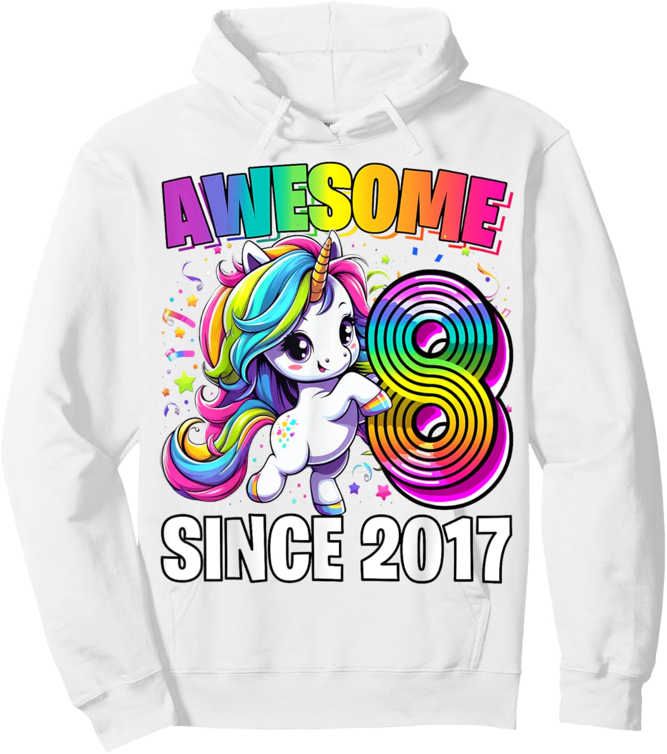 Unicorn 8th Birthday 8 Year Old Unicorn Party Girls Outfit Hoodie - Hoodie | White