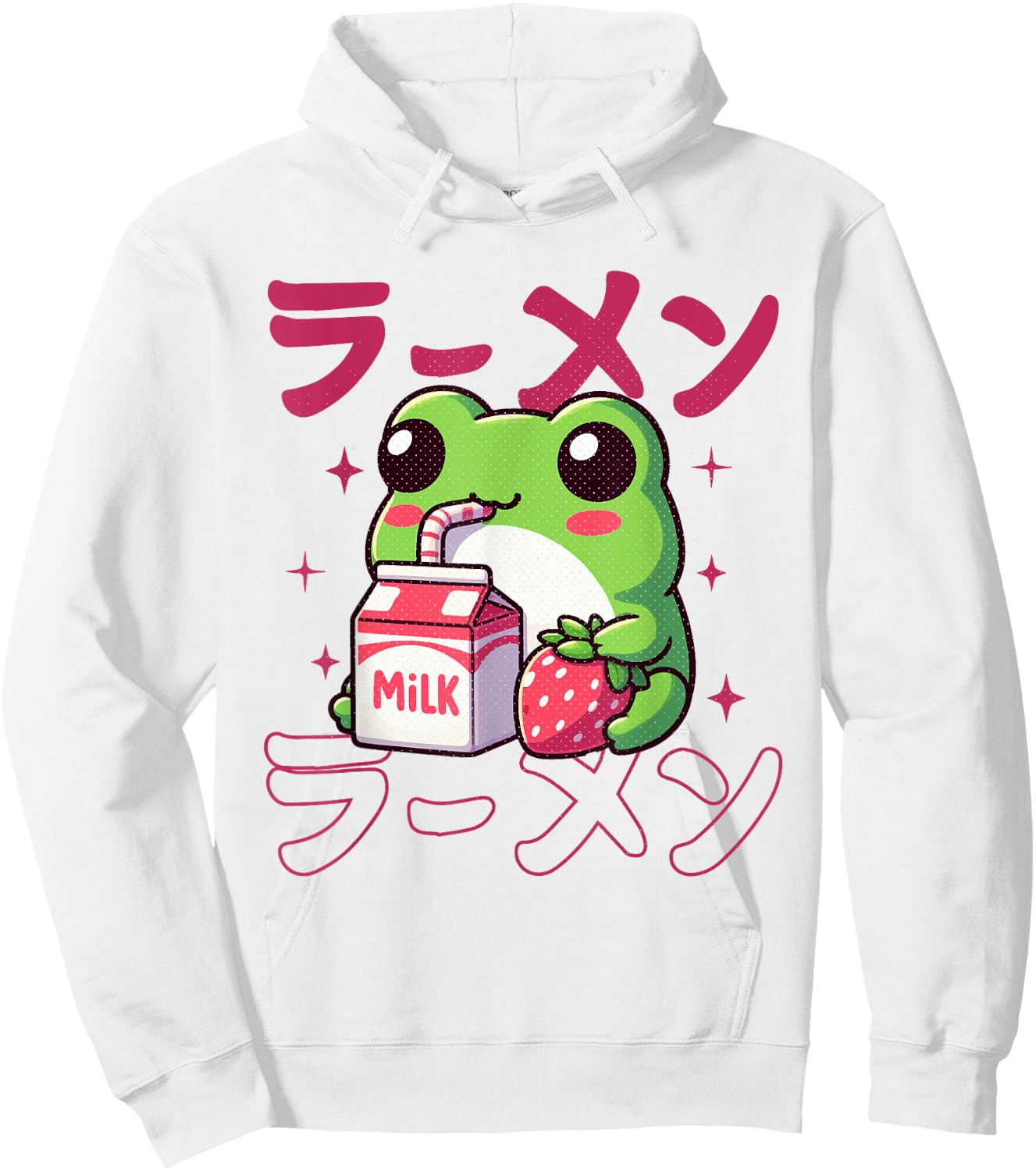 Cute Retro Japanese Kawaii Anime Frog Strawberry Milk Shake Hoodie - Hoodie | White