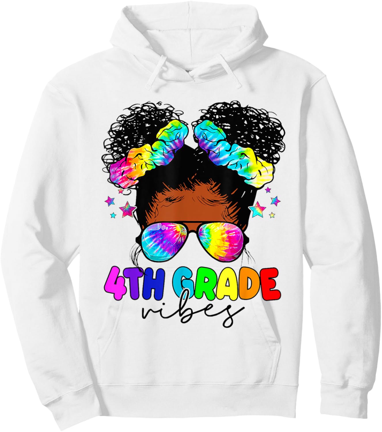 4th Grade Vibes Black Messy Bun Girls Kids Back To School Hoodie - Hoodie | White