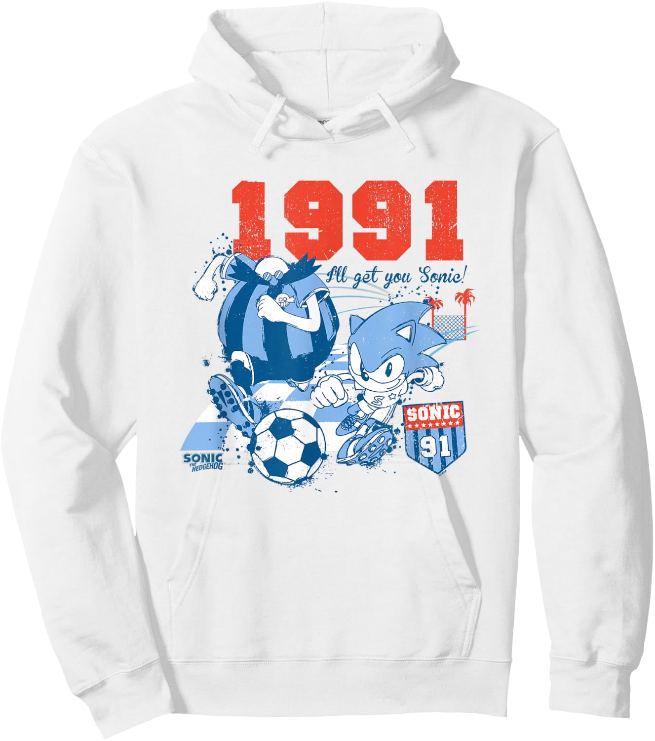 Sonic The Hedgehog Americana Sonic VS Robotnik Soccer Retro Hoodie - Hoodie | White