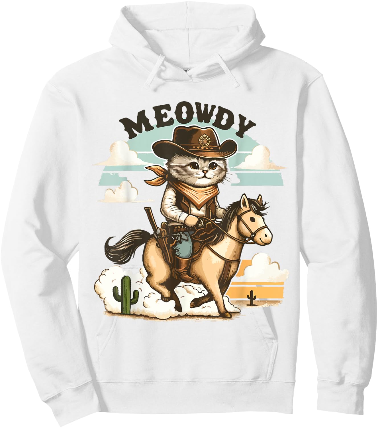 Meowdy Partner Cat Cowboy Horse Howdy Funny Country Western Hoodie - Hoodie | White