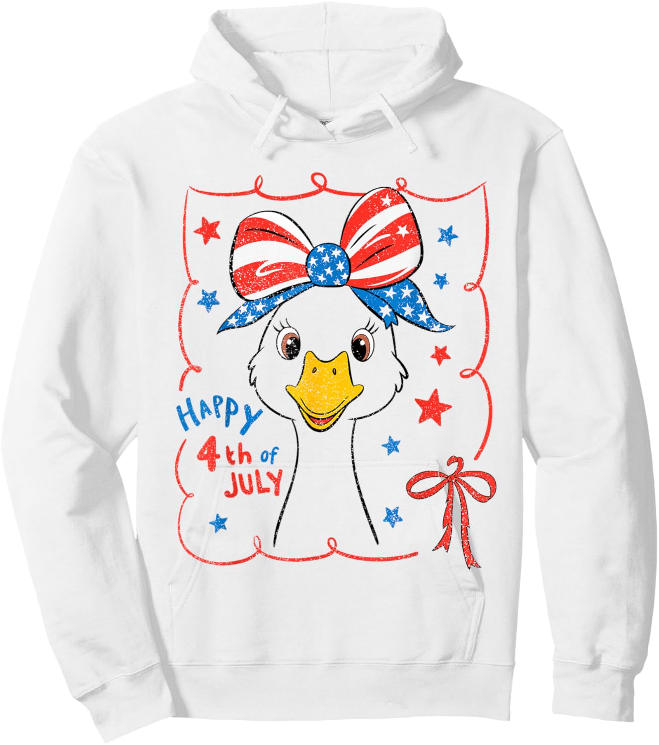 Cute Goose Coquette Bow American Flag USA Happy 4th Of July Hoodie - Hoodie | White