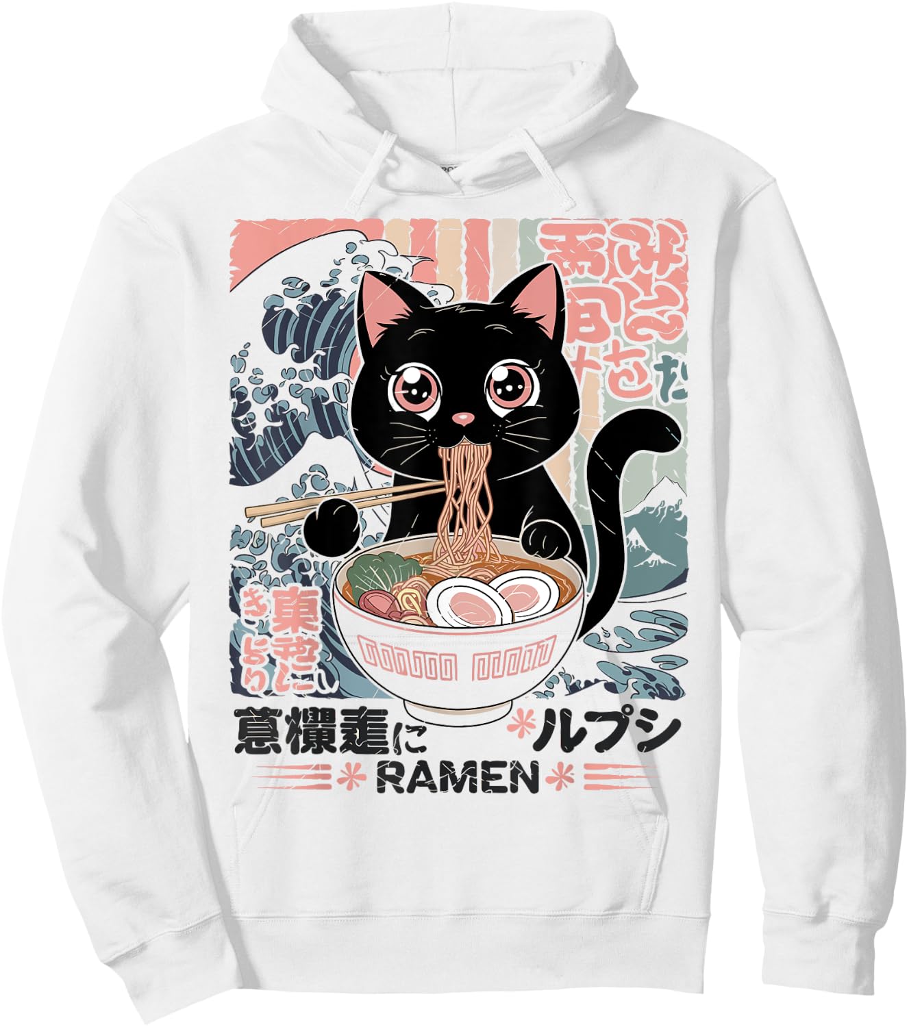 Cute Black Cat Eating Ramen Bowl Hoodie - Hoodie | White