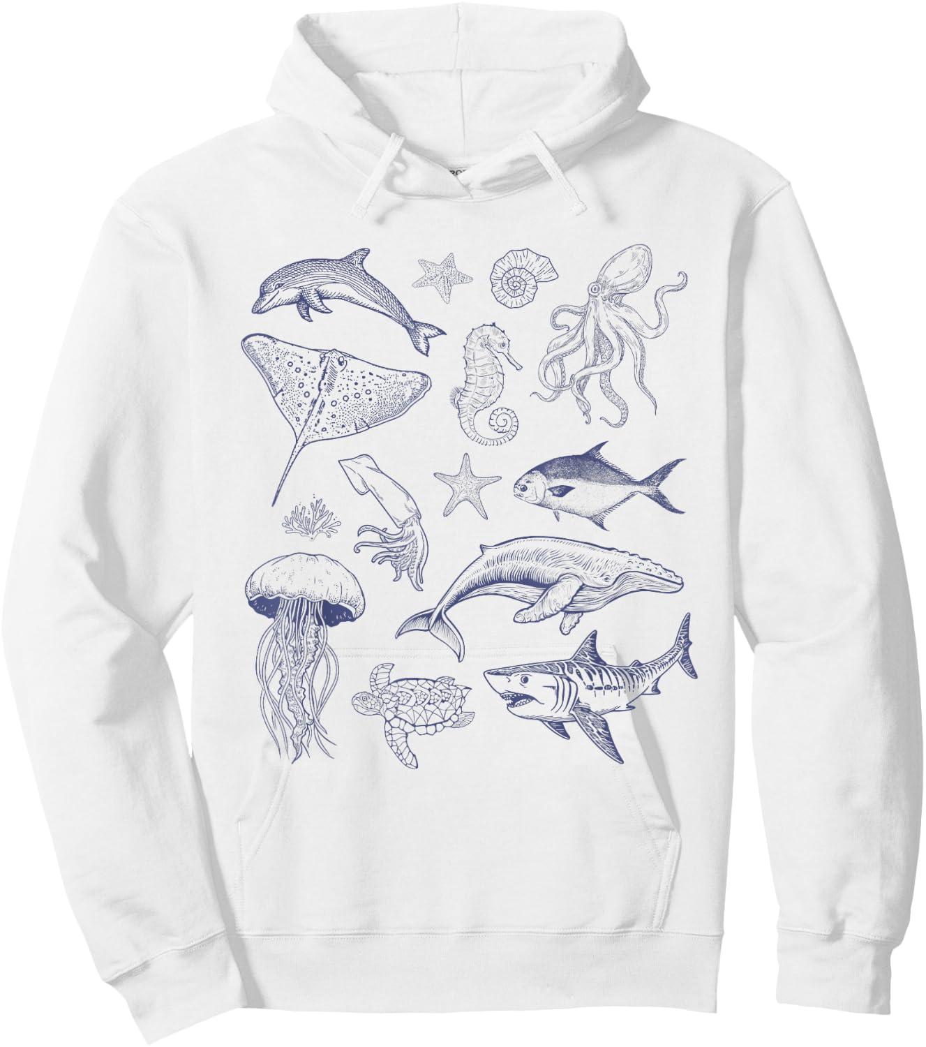 Vintage 90s Tattoo Sea Animal, Retro Ocean Nature Sea Life Hoodie - Hoodie | White