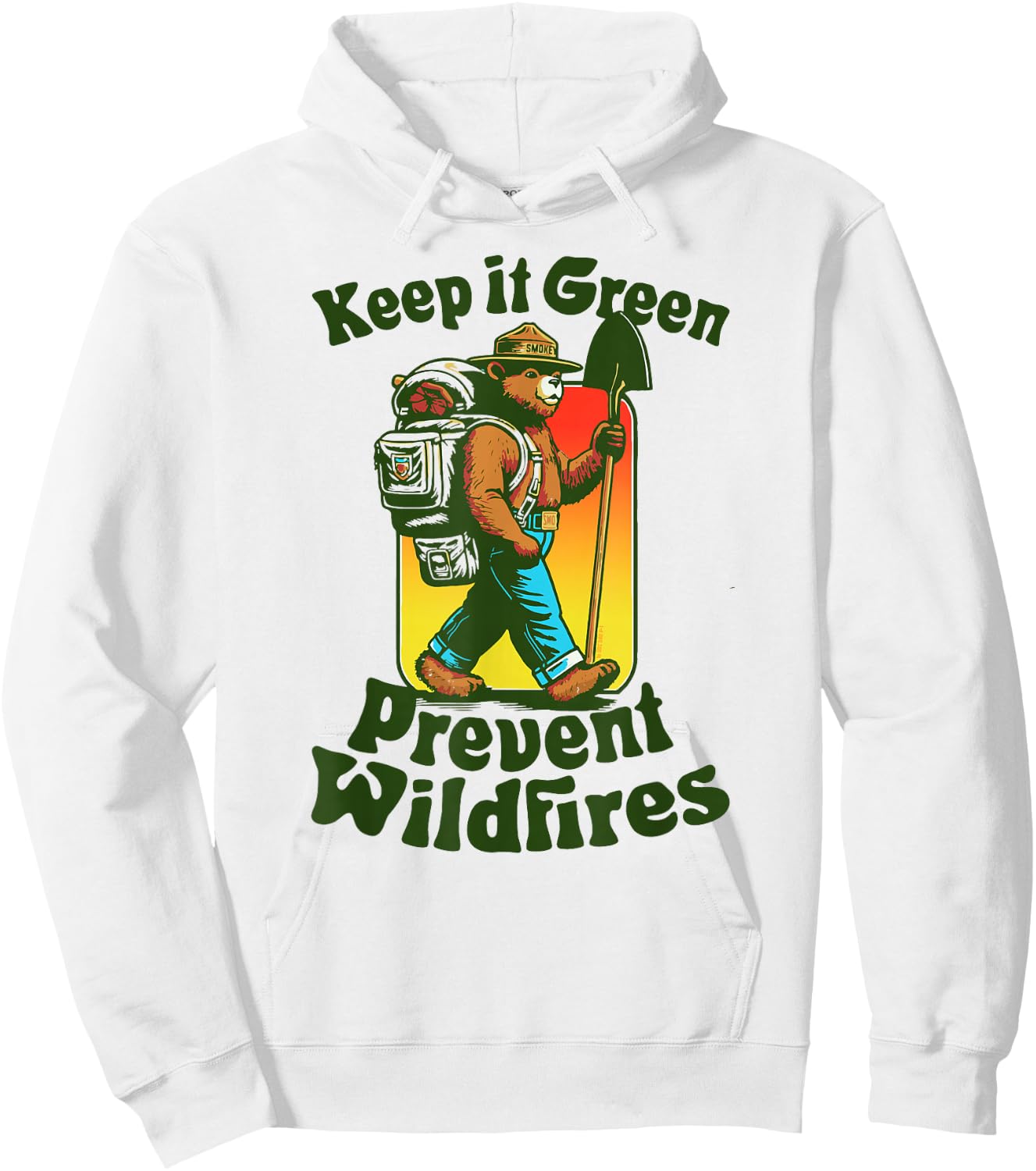 Keep It Green! Prevent Wildfires Backpacking Smokey Bear Hoodie - Hoodie | White
