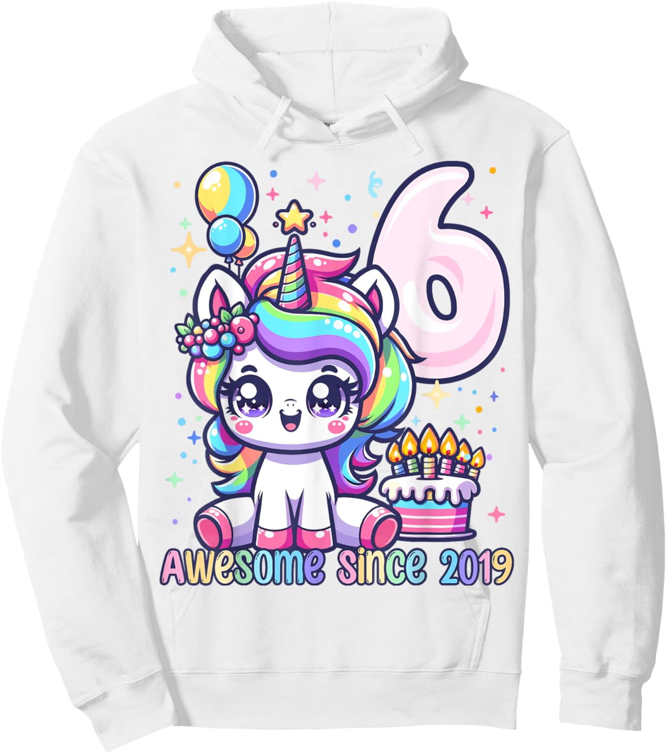 Unicorn 6th Birthday 6 Year Old Unicorn Party Girls Outfit Hoodie - Hoodie | White