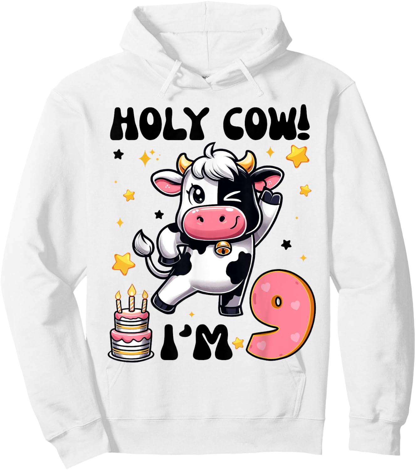 Holy Cow I'm 9 Years Old Boys Girls Kids 9th Birthday Cow Hoodie - Hoodie | White