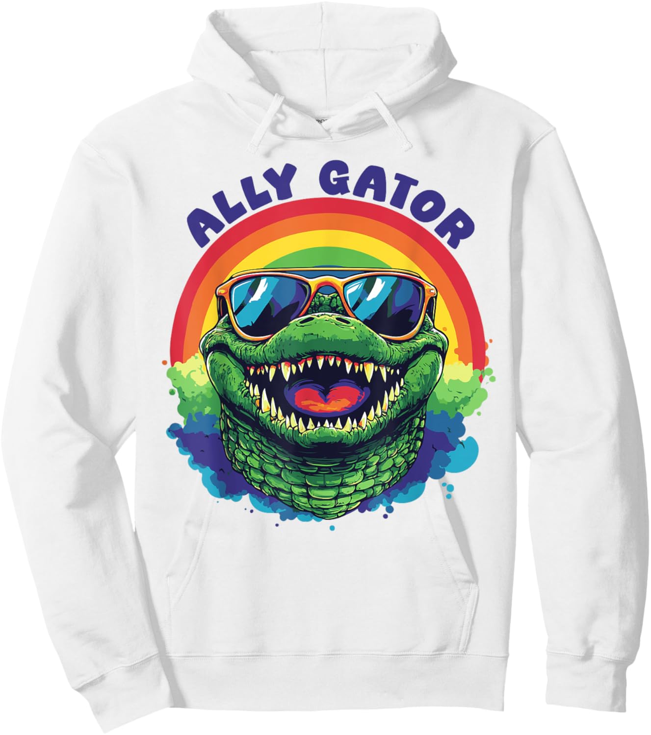Gay Pride Ally Gator Rainbow Alligator Wearing Sunglasses Hoodie - Hoodie | White