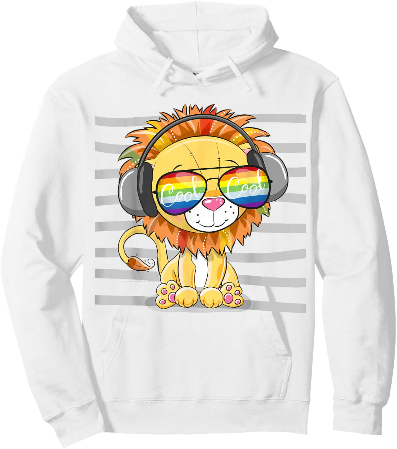 Cool Cartoon Cute Lion With Sun Glasses Art Hoodie - Hoodie | White