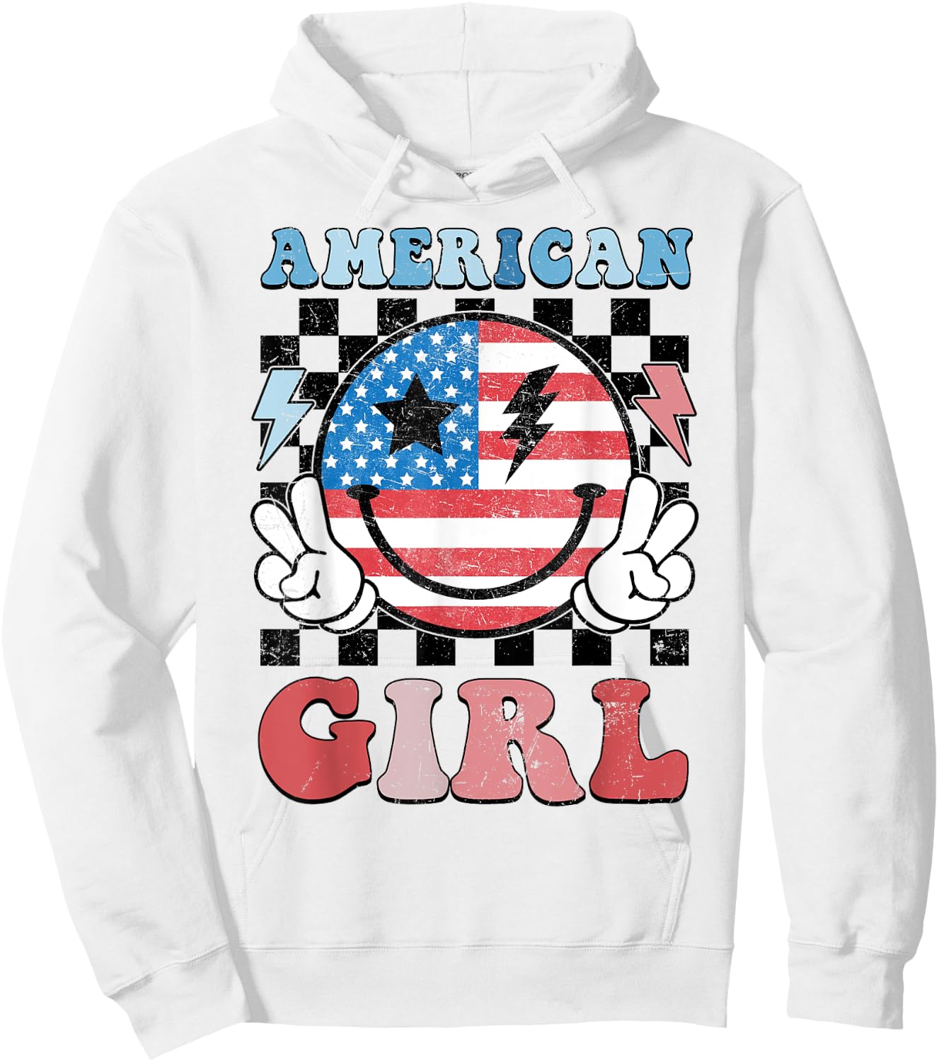 American Girl Toddler Teens Kids 4th of July Patriotic Hoodie - Hoodie | White