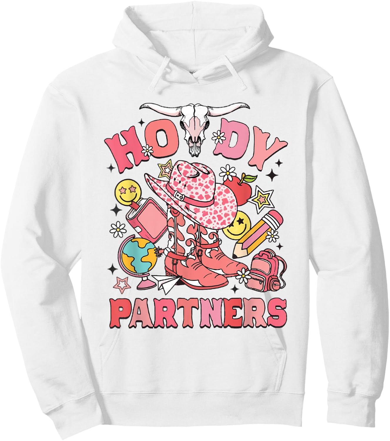 Retro Howdy Partners Cowgirl Teacher Western Back To School Hoodie - Hoodie | White