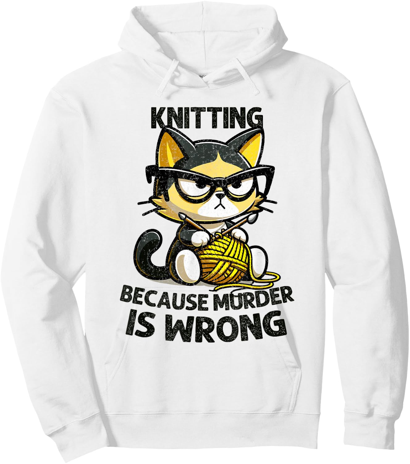 Cat Kitten Knitting knitting because murder is wrong Hoodie - Hoodie | White