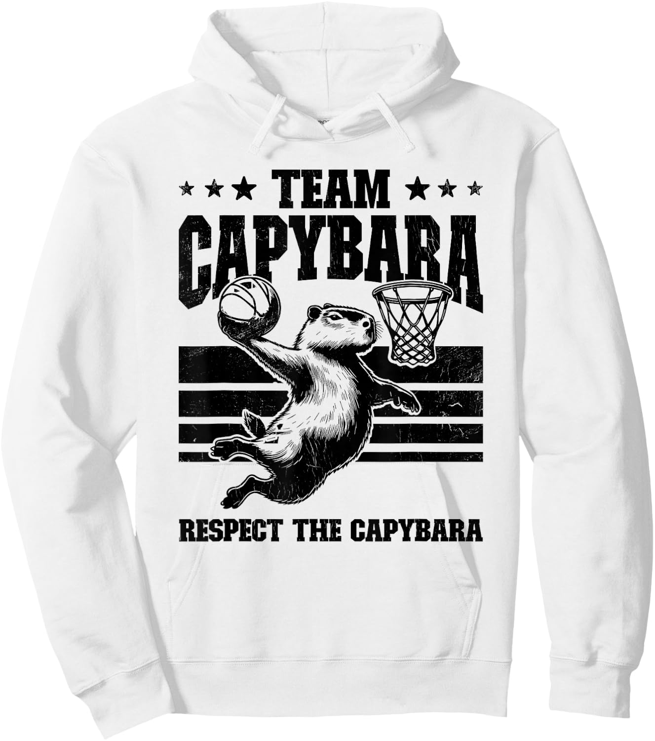 Team Capybara Funny Retro Rodent Capybara Playing Basketball , Small, Grey Hoodie - Hoodie | White