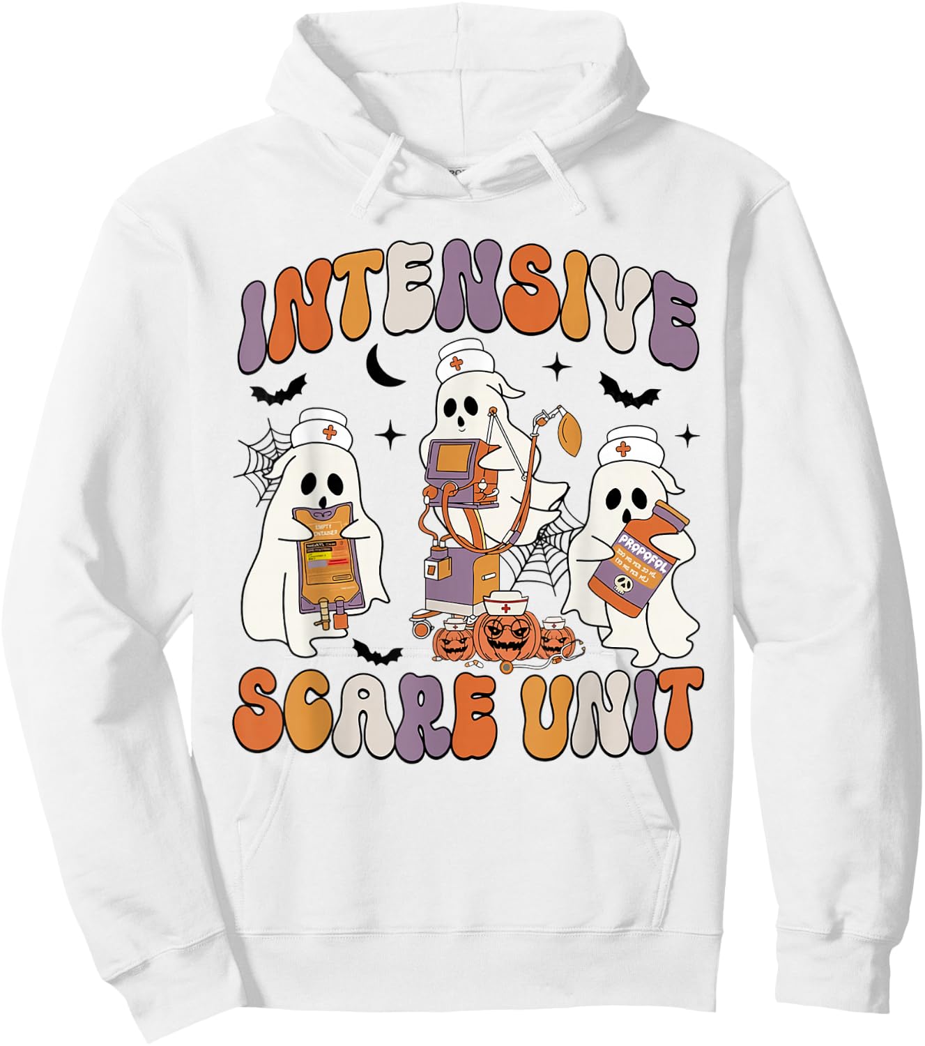 Retro Intensive Care Unit Nurse Halloween ICU Nurse Ghosts Hoodie - Hoodie | White
