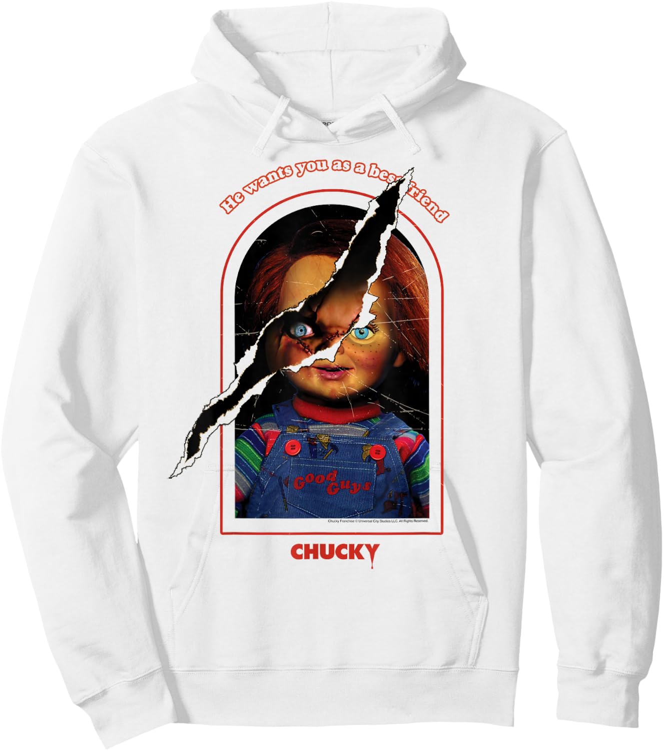 Chucky Split Face Hoodie - Hoodie | White