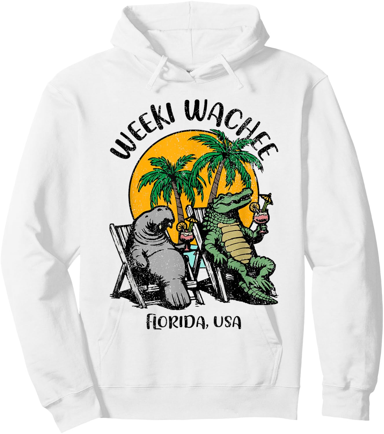 Weeki Wachee Florida USA Funny Manatee Alligator Design Hoodie - Hoodie | White