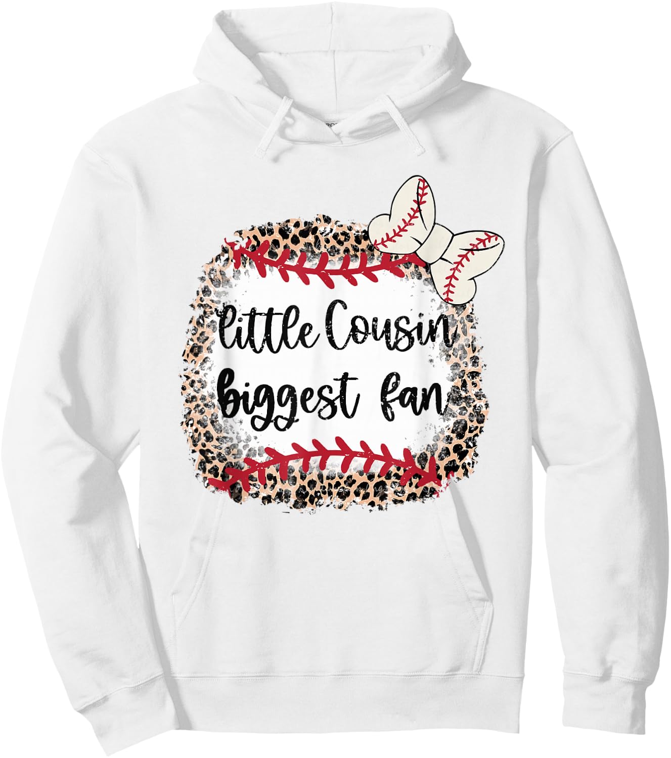 Leopard Baseball Little Cousin Biggest Fan Toddler Kids Hoodie - Hoodie | White