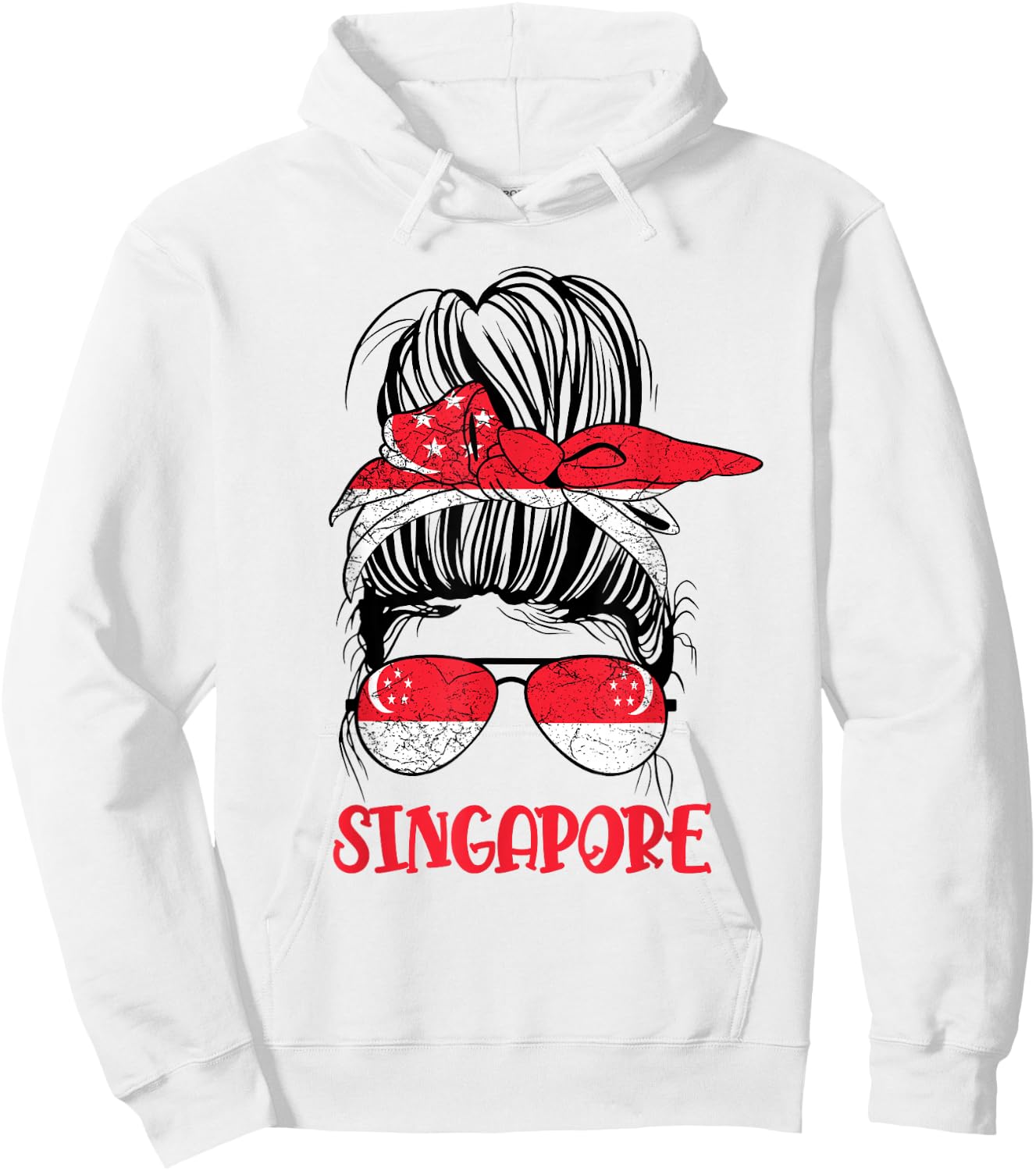 Singaporean Girl Messy bun Kids Women Singapore flag Vintage Hoodie - Hoodie | White