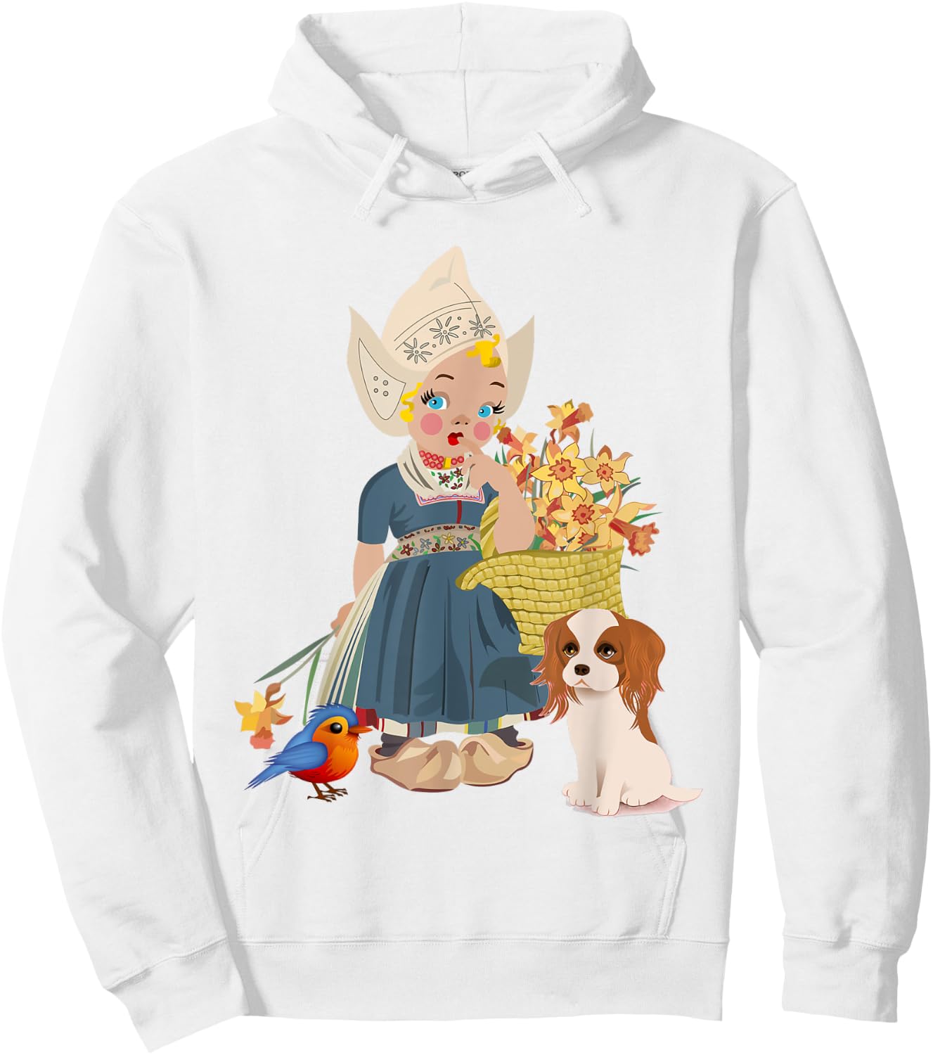 Vintage Dutch Girl in National Costume With her flowers Hoodie - Hoodie | White