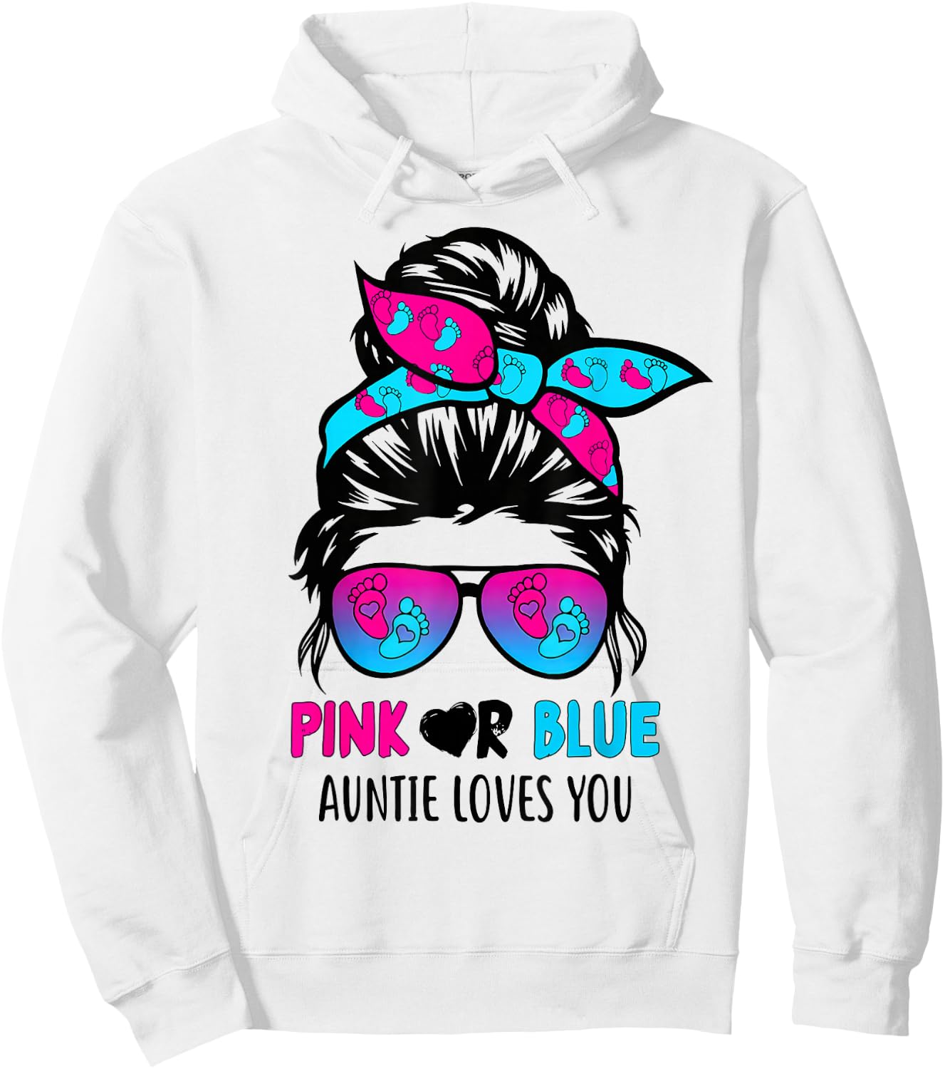 Messy Bun Pink Or Blue Auntie Loves You Gender Reveal Hoodie - Hoodie | White