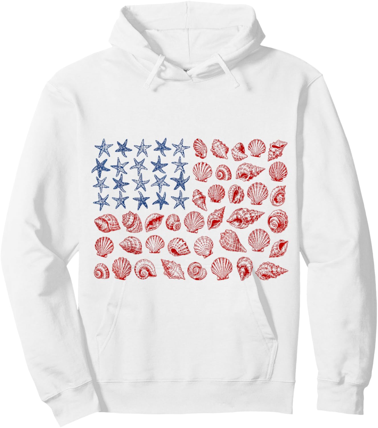 USA Coastal Shell Patriotic Seashell American Flag 4th July Hoodie - Hoodie | White