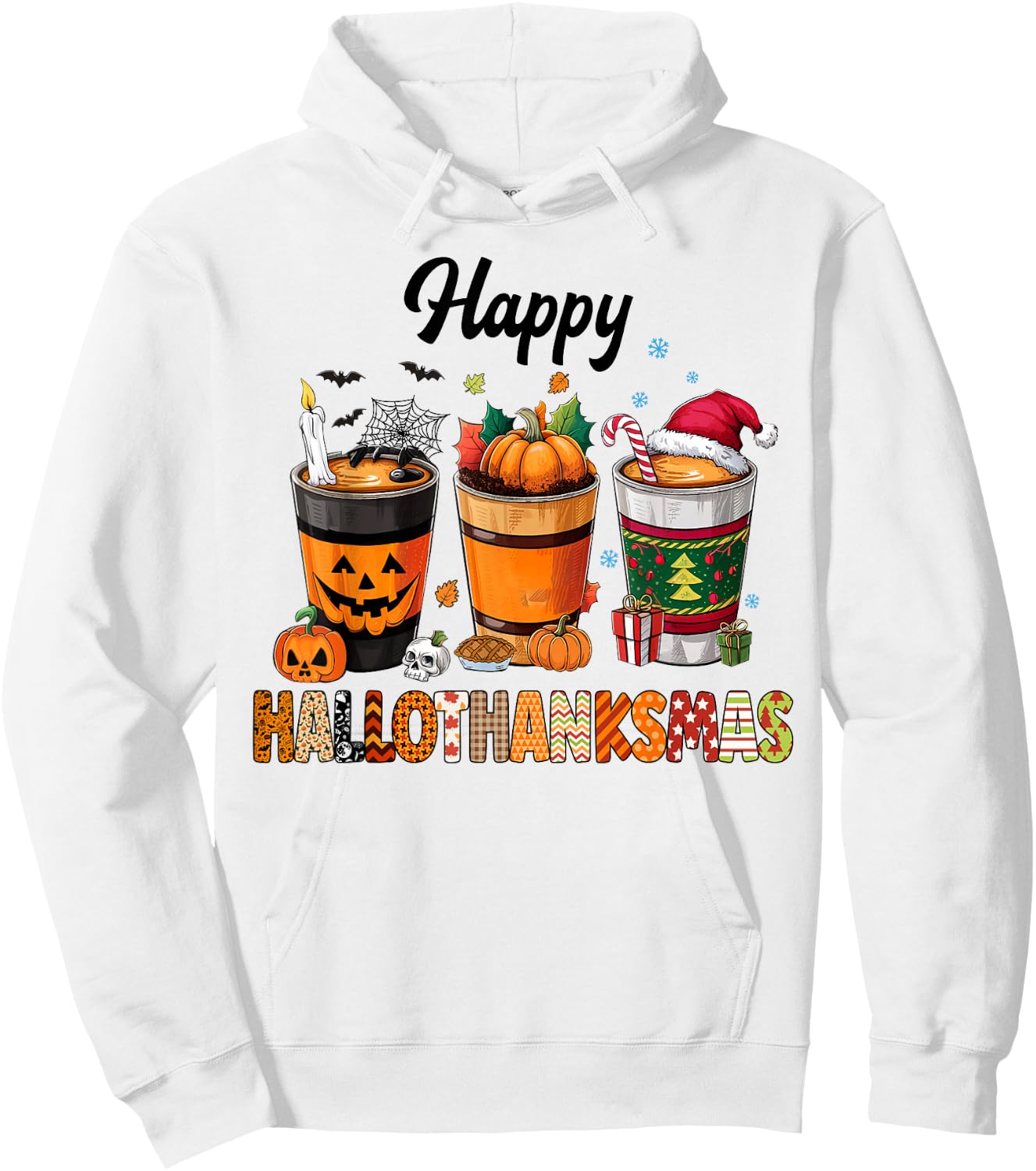 Happy Hallothanksmas Halloween Coffee Latte Thanksgiving Hoodie - Hoodie | White