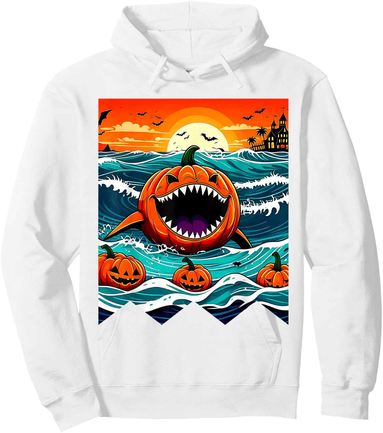 Halloween Pumpkin Shark Funny Summerween Spooky Summer Kids Hoodie - Hoodie | White