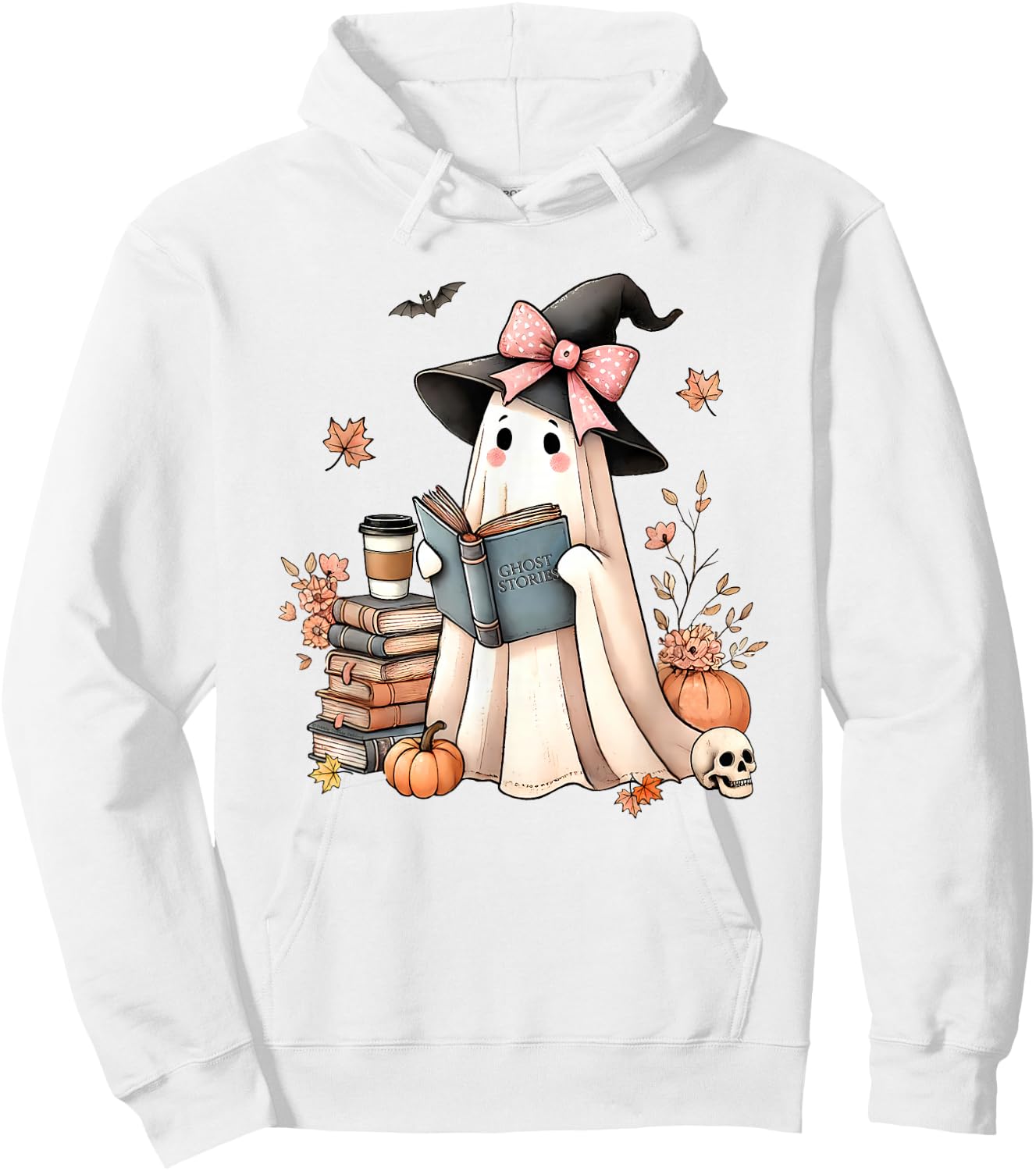 Cute Ghost Reading Book Librarian Book Lover Hoodie - Hoodie | White