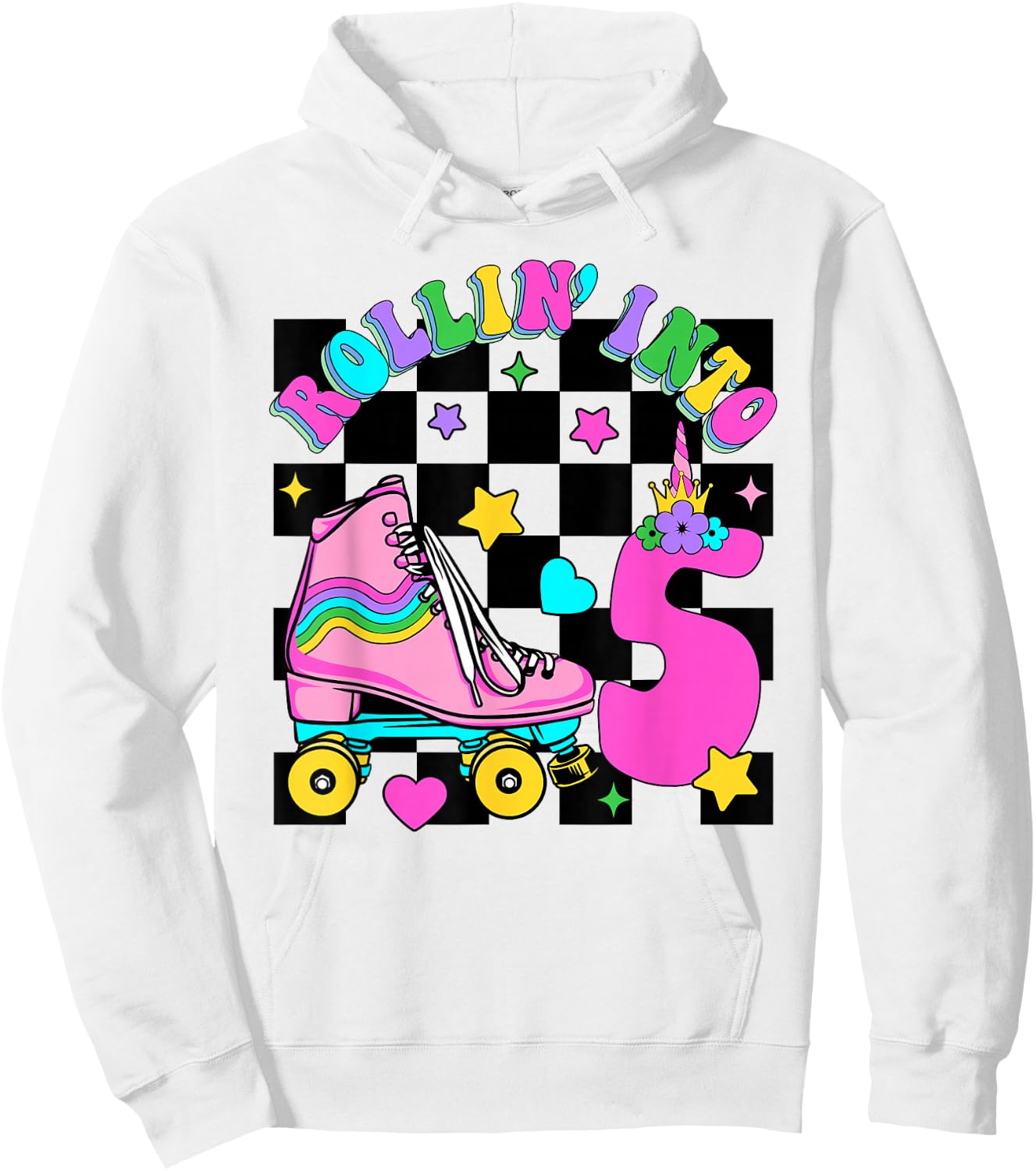 Rolling Into 5 Years Old Skater 5th Birthday Kids Girls Hoodie - Hoodie | White
